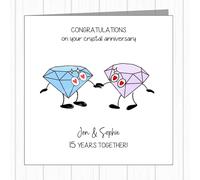 Personalised 15th Wedding Anniversary Card - Crystal - In Love Pair Of Gems!