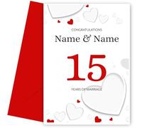 Personalised 15th Wedding Anniversary Card for Couples | White Hearts 15 Years of Marriage Card | Husband and Wife Married for 15 Years | 7 x 5 and Blank Inside