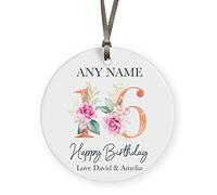 Personalised 16th Birthday Gift For Girls Custom Name Floral Plaque Hanging Decoration Gifts Special Ceramic Ornament Keepsake Bedroom Decor Daughter Decorative Memorable Milestone Sign