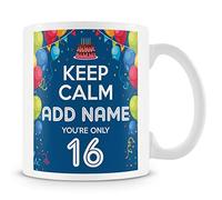 Personalised 16th Birthday Keep Calm Mug for Boys, Novelty Keepsake Gift