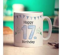 Personalised 17th Birthday Banner Mug - Add Any Photo - Blue - Gift for Birthday - Present for Him, Brother, Boyfriend - 11oz Ceramic Cup