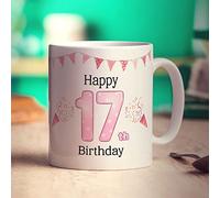 Personalised 17th Birthday Banner Mug - Add Any Photo - Pink - Gift for Birthday - Present for Her, Sister, Girlfriend - 11oz Ceramic Cup