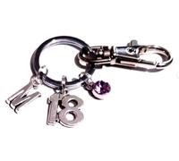Personalised 18th Birthday Keychain with Initials & Crystal Birthstone in a Velvet Gift Bag.Eighteenth Birthday Keyring