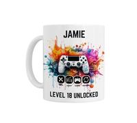 Personalised 18th Birthday Mug, Gamer Level 18 Unlocked, Eat Sleep Game Repeat, Gift for Boys Men 21st 30th 40th