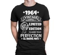 Personalised 1964 Vintage Year T-Shirt Any Photo, Your Name Signature - Aged to Perfection - Ideal 60th Birthday Gift Customise Tee Black XL