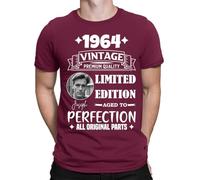 Personalised 1964 Vintage Year T-Shirt Any Photo, Your Name Signature - Aged to Perfection - Ideal 60th Birthday Gift Customise Tee XL Maroon