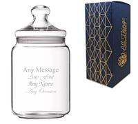 Personalised 1L Engraved Glass Jar with Lid, Custom Name or Message, Laser Engraved, Gift Box Included, Bespoke Keepsake for Any Occasion
