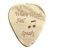 Personalised 1mm "Where Words Fail Music Speaks" Guitar Plectrum Pick (Gold) - Enter Your Own Custom Text