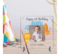 Personalised 1st, 2nd, 5th Birthday Photo Plaque - Custom Name & Age - Blue or Pink Theme - Add Your Own Photo - Birthday Gift for Boy or Girl - Nursery Keepsake, (Blue, Acrylic)