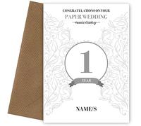 Personalised 1st Anniversary Card for Couples Wife or Husband 1st Wedding Anniversary Cards, Paper, Design 1
