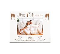 Personalised 1st Anniversary White Wooden Engraved Photo Frame Gift