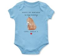 Personalised 1st Birthday as My Mummy Babygrow Mum Bear & Cub Vest for Baby Boys and Girls New Mother Bday Gift, 6-12 Months, Light Blue