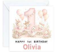 Personalised 1st Birthday Card for Girl | First Birthday Card with Name | Daughter Granddaughter Niece or Goddaughter | Design 10