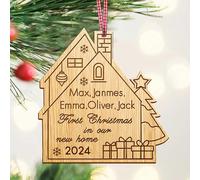 Personalised 1st Christmas in our New Home Bauble | First Xmas decoration for new house | housewarming gift | Wooden Christmas Tree Ornament Hand Finished in UK(House)