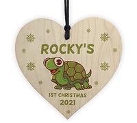 Personalised 1st Christmas Tortoise Bauble Wood Heart Pet Decoration Turtle Gift