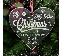 Personalised 1st Christmas Tree Bauble First Xmas Decoration for New Baby Santa Gift Acrylic Christmas Tree Ornament Hand Finished in UK(Heart)