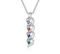 Personalised 2-7 Names Necklace for Women 925 Sterling Silver Customised Pendant with Birthstones Jewelry Gifts for Mothers Day Birthday Christmas