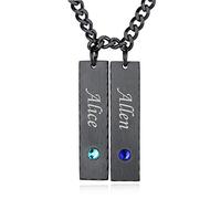 Personalised 2 Birthstone Necklace Black Engraved Friendship Jewellery for Boy Men Womens Girls Dad Mom
