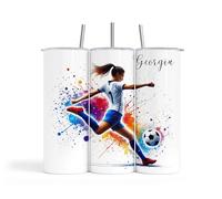 Personalised 20oz Water Bottle Insulated Thermal Stainless Steel Sports Design Travel Tumbler Gift for Boys|Girls|Birthday|Christmas|Father's Day|Dad|Son (Women's Football)
