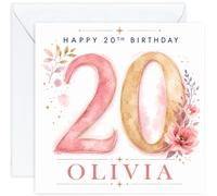 Personalised 20th Birthday Card for Her | Twentieth Birthday Card for 20 Year Old Women | Daughter Sister Niece Granddaughter Friend | Female Birthday Card with Name (Design 05)
