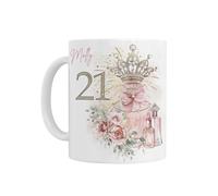Personalised 21st Birthday Crown & Perfume Age 21 Design Ceramic Mug Gift for Daughter - 21st Birthday Gift for Girls Her