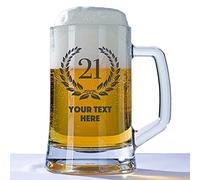 Personalised 21st Birthday Huge Engraved 660ml Tankard Glass Stein - 21 in a Wreath and 2 Lines of Custom Text Design