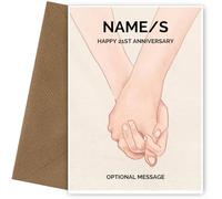 Personalised 21st Wedding Anniversary Card for Couples | Holding Hands for 21st Anniversary | Husband and Wife Married for 21 Years| | 7 x 5" and Blank Inside