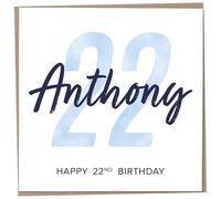 Personalised 22nd Birthday Card for Men, Unusual Age 22 Keepsake, Twenty-Two Year Old Happy Birthday Cards with Custom Name, Customised Luxury Gift Idea for Special Male, Customisable Design