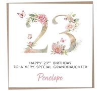 Personalised 23rd Birthday Card for Adult Granddaughter, Luxury Flower & Butterfly Design with Customised Name, Special Milestone Keepsake Gift, Cute Contemporary Handmade Customizable Age 23 Cards