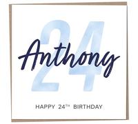 Personalised 24th Birthday Card for Men, Unusual Age 24 Keepsake, Twenty-Four Year Old Happy Birthday Cards with Custom Name, Customised Luxury Gift Idea for Special Male, Customisable Design