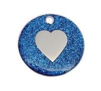 Personalised 25mm Glitter Heart Dog Pet ID Tag Disc TO LEAVE ENGRAVING DETAILS PLEASE READ PRODUCT DESCRIPTION LOWER DOWN THIS PAGE. (Blue)