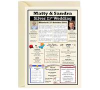 Personalised 25th Silver Wedding Anniversary Card - Married in 2001- A4 Framed Poster - 25 Years Ago Facts & Trivia- Unique Keepsake for Couples, Parents & Grandparents