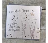 Personalised 25th Wedding Anniversary Card- Silver Anniversary- Crystal Champagne Glasses - Personalised Handmade Card P19-a25