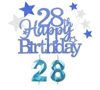 Personalised 28th Birthday Cake Topper - Blue Number 28, Blue Star & Cupcake Toppers - 9pc Set for Her, Him, Boy, Men, Girl, Kids 28th Birthday, Anniversary