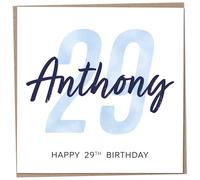 Personalised 29th Birthday Card for Men, Unusual Age 29 Keepsake, Twenty-Nine Year Old Happy Birthday Cards with Custom Name, Customised Luxury Gift Idea for Special Male, Customisable Design