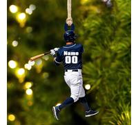 Personalised 2D Acrylic Baseball Hanging Ornaments Custom Name Funny Sport Theme Christmas Ornament For Xmas Tree Decor Gift Team Player Baseball Lovers Party Family Friend Birthday (S 32)