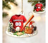 Personalised 2D Acrylic Baseball Jersey Christmas Hanging Ornaments Custom Name Funny Sport Theme Ornaments For Xmas Tree Birthday Keepsake Decor Gift Baseball Lovers Family Friend (S 38)