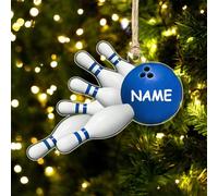 Personalised 2D Acrylic Bowling Christmas Hanging Ornaments Custom Name Funny Sport Theme Ornaments For Xmas Tree Birthday Keepsake Decor Gift Bowling Lovers Family Friend (S 20)