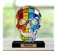 Personalised 2D Acrylic Human Skull Desktop Ornaments Custom Name Fun Anatomy Model Theme Flat Print Desk Display Decor Gifts For Doctor Medical Students Birthday Xmas (style 2)