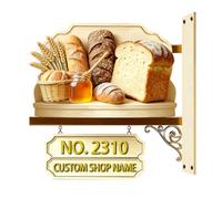 Personalised 2D Bread Theme Address Number Sign Funny Bread Metal House Numbers And Address Plaques Shop Home Decor Gift Men Women Family Housewarming Birthday Xmas (S 22)