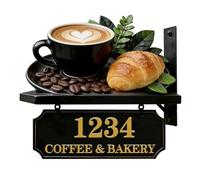 Personalised 2D Coffee Bakery Theme Address Number Sign Funny Coffee Bakery Metal House Numbers And Address Plaques Shop Home Decor Gift Men Women Family Housewarming Birthday Xmas (S 09)