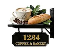 Personalised 2D Coffee Bakery Theme Address Number Sign Funny Coffee Bakery Metal House Numbers And Address Plaques Shop Home Decor Gift Men Women Family Housewarming Birthday Xmas (S 12)