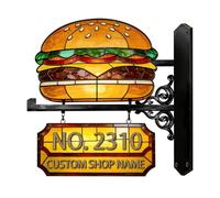 Personalised 2D Hamburger Theme Address Number Sign Funny Burger Metal House Numbers And Address Plaques Shop Home Decor Gift Men Women Family Housewarming Birthday Xmas (S 17)