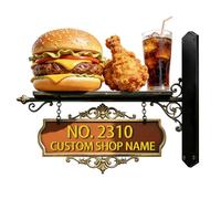 Personalised 2D Hamburger Theme Address Number Sign Funny Burger Metal House Numbers And Address Plaques Shop Home Decor Gift Men Women Family Housewarming Birthday Xmas (S 18)