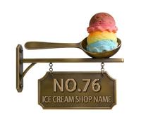 Personalised 2D Ice Cream Spoon Theme Address Number Sign Funny Ice Cream Metal House Numbers And Address Plaques Shop Home Decor Gift Men Women Family Housewarming Birthday Xmas (S 02)