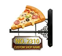 Personalised 2D Pizza Theme Address Number Sign Funny Pizza Metal House Numbers And Address Plaques Shop Home Decor Gift Men Women Family Housewarming Birthday Xmas (S 26)