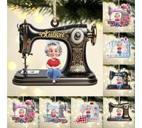 Personalised 2D Sewing Machine Christmas Hanging Ornament Custom Name Acrylic Xmas Tree Sewing Machine Decor Gift For Mom Grandma Family Birthday Xmas (style 20)