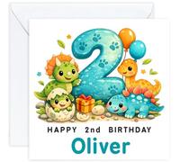Personalised 2nd Birthday Card for Boy | Cute Safari Animal Two Year Old Baby Boys Birthday Card with Name | For Him, Son, Grandson, Nephew or Godson (Design 2)