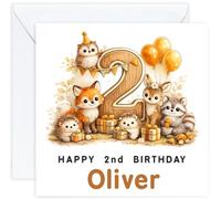 Personalised 2nd Birthday Card for Boy | Two Year Old Birthday Card with Name | Son Grandson Nephew or Godson | Design 07