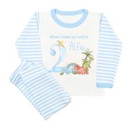 Personalised 2nd Birthday Dinosaur Pyjamas for Toddler Boys - “When I Wake Up I Will Be Age” - Custom Name PJs - 100% Cotton 1 One 2 Two 3 Three (UK, Age, 4 Years, 5 Years, Pyjamas: Blue Stripe)